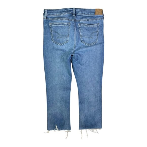 American Eagle Size 10 Short "The Stacked" Cropped Jeans Raw Cuffs - Picture 4 of 13